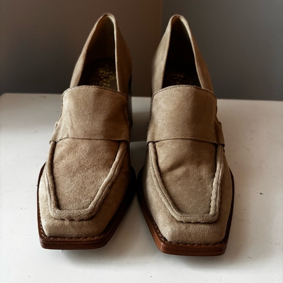 Vince Camuto Beige Suede Leather Loafers Block Heel size 6 - Picture 2 of 8
